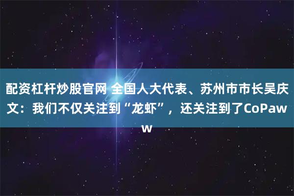 配资杠杆炒股官网 全国人大代表、苏州市市长吴庆文：我们不仅关注到“龙虾”，还关注到了CoPaw